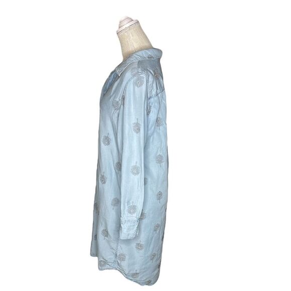 Soft Surroundings Tencel Peacock Feather Embroidered Chambray Shirt Dress - Picture 8 of 14